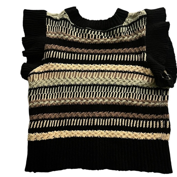 Elan black, gray, cap sleeve textured ruffle pullover knit sweater vest - Picture 5 of 5